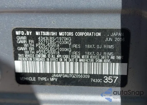2016 Mitsubishi Outlander Sport 2.0 Es from USA, damaged, VIN JA4AP3AU7GZ056309
